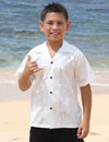 Lihue White Cotton Hawaiian Kids Shirt White