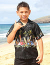 Long Boards Cotton Boys Hawaiian shirt Black