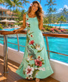 Long Maxi Hawaiian Dress Birds of Paradise Mint