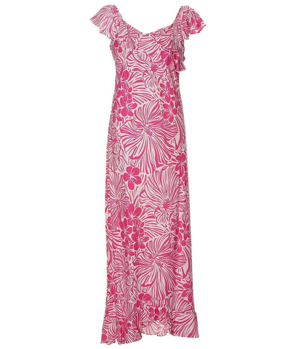 Pink Pull Over Long Ruffled Muumuu Dress Pink / L Pink Pull Over Long Ruffled Muumuu Dress Pink / L