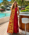 Prince Kuhio Side Border Long Maxi Dress Red/Gold