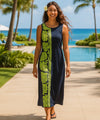Monstera Sleeveless Long Maxi Dress Green