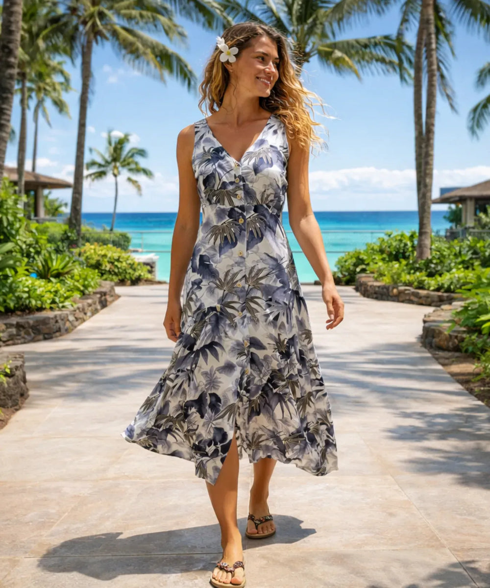 Cocktail Evening Maxi Long Hawaiian Dress | Aloha Shirts Club Black / 2XL Cocktail Evening Maxi Long Hawaiian Dress | Aloha Shirts Club Black / 2XL