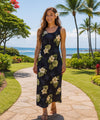 Iliwai Orchid Long Maxi Hawaiian Dress Black
