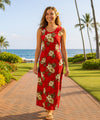 Iliwai Orchid Long Maxi Hawaiian Dress Red