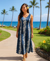 Luna Sleeveless Long Maxi Hawaiian Dress Navy
