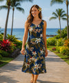 Wainapanapa Orchids Long Hawaiian Dress Navy