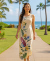 Long Maxi Hawaiian Dress Birds of Paradise Beige