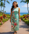 Long Maxi Hawaiian Dress Birds of Paradise Mint