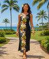 Koloa Orchids Maxi Long Hawaiian Dress Black