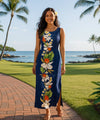 Koloa Orchids Maxi Long Hawaiian Dress Navy