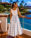 Back of the Palau Turtles Long Maxi Hawaiian Dress White