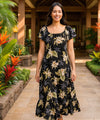 Makani Orchids Muumuu Hawaiian Dress Black