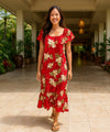 Makani Orchids Muumuu Hawaiian Dress Red
