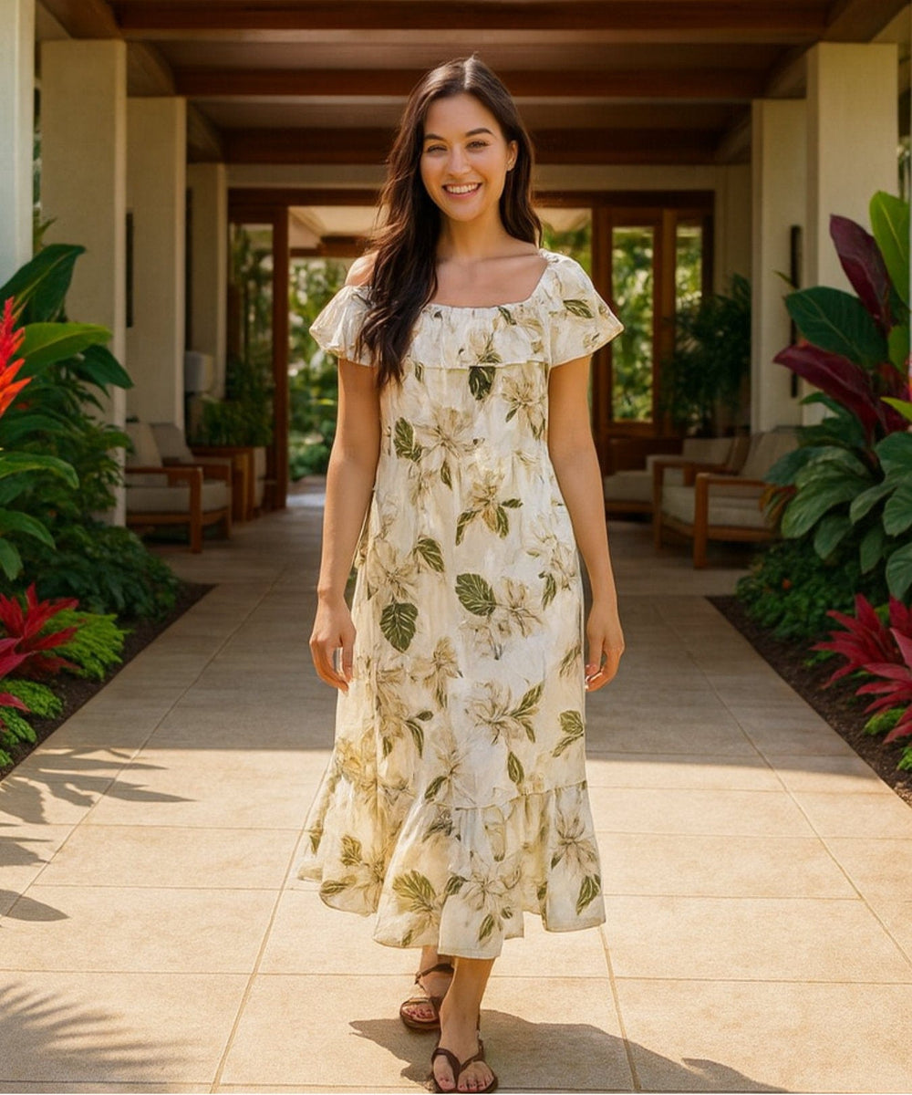 mamama！akiki チュールフラワーブラウス Monstera Cereus Blue Leilani Hawaiian Muumuu Dress – Lavahut