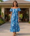 Haiku Long Muumuu Hawaiian Dress Royal Blue