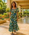 Kalea Hibiscus Long Muumuu Hawaiian Dress Royal Blue