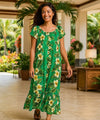Kalea Hibiscus Long Muumuu Hawaiian Dress Jade