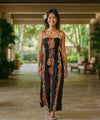 Black Pineapple Panel Long Maxi Smock Hawaiian Dress Black One Size Fits Most XS-XL