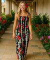 Plumeria Smock Maxi Long Hawaiian Dress Navy One Size Fits Most XS-XL