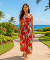 Pali Tube Top Long Hawaiian Smock Dress Red One Size Fits Most XS-XL