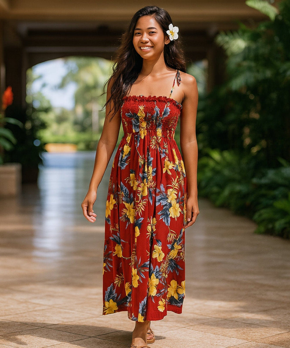 Keilani Long Maxi Smock Hawaiian Dress