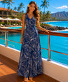 Rayon Taro Leaf Navy Long Length Hawaiian Dress