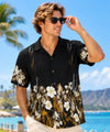 Rayon Poplin Hibiscus Luau Aloha Shirt Black
