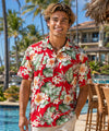 Luau Relax Fit Men's Aloha Shirt Red