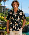 Rayon Magnum PI Star Orchid Black Aloha Shirt Black Men's Rayon Shirts