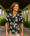Rayon Magnum PI Star Orchid Black Aloha Shirt Black