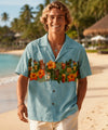 Mai Tai Short Sleeves Border Cotton Aloha Shirt Ocean Blue