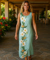 Lanikai Long Maxi Cocktail Hawaiian Dress Mint Tulip