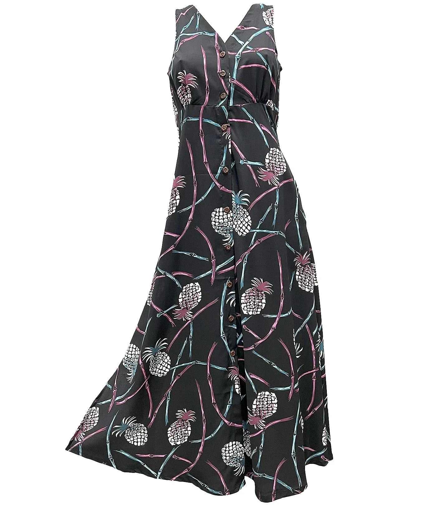 Bamboo Pineapple Long Maxi Hawaiian Dress