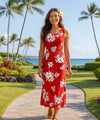 Kapolei Hibiscus Sleeveless Long Maxi Dress Red