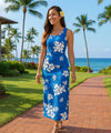 Kapolei Hibiscus Sleeveless Long Maxi Dress Royal Blue