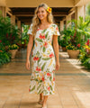 Iliwai Orchid Maxi Rayon Hawaiian Dress Beige