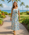 Orchids Full Length Dress Cap Sleeves Light Blue
