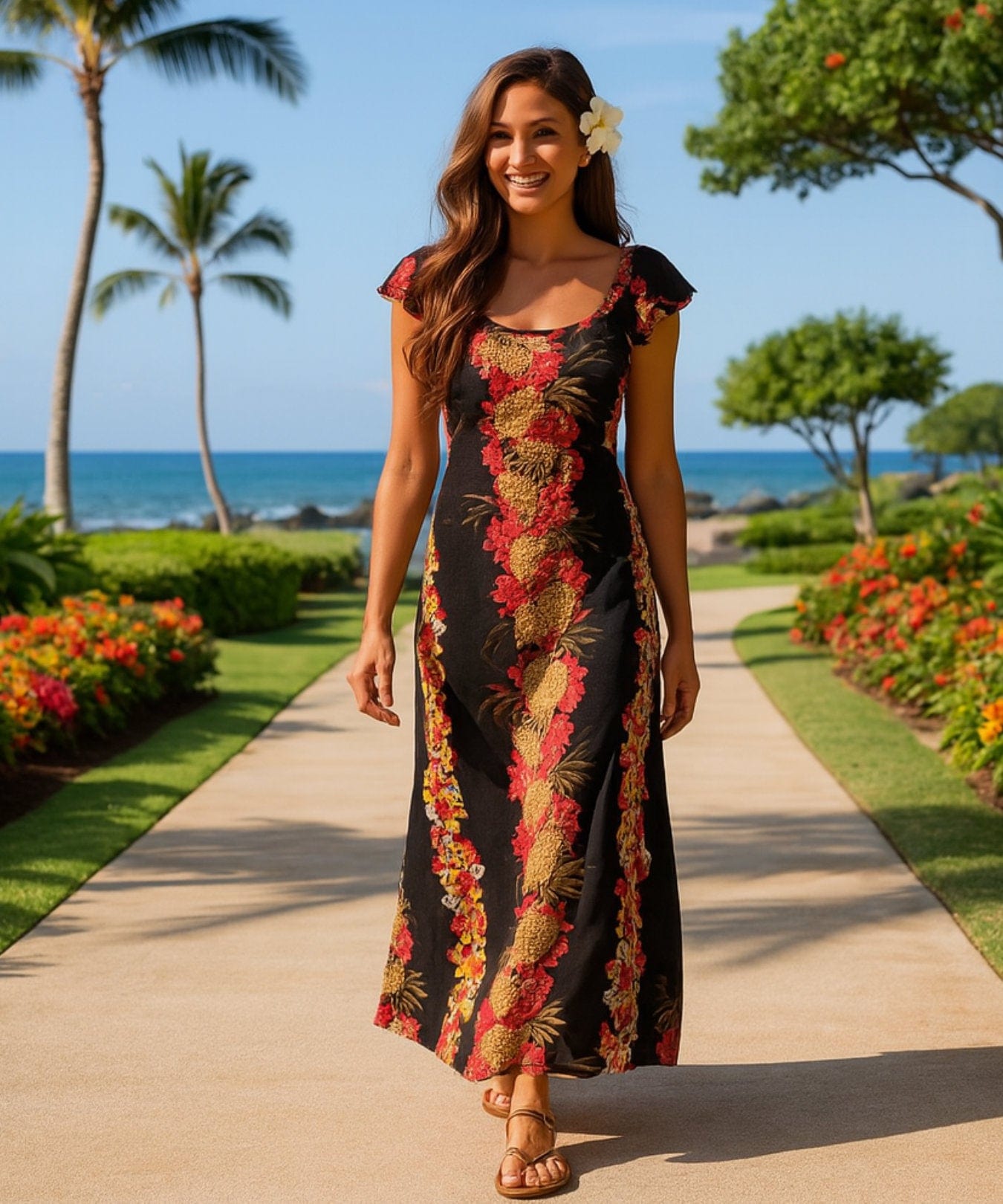 Kua Flutter Sleeve Long Maxi Empire Dress Black