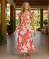 Lanai Adventure Long Ruffle Muumuu Dress Coral