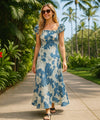 Lanai Adventure Long Ruffle Muumuu Dress Ocean Blue