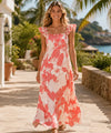 Lanai Adventure Long Ruffle Muumuu Dress Coral Long Muumuu Dress