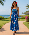 Orchid Smock Top Maxi Hawaiian Dress Blue One Size Fits Most XS-XL