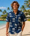 Kahala Aloha Dress Shirt Hawaiian Button-Up Navy
