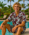 Red Vintage Surfboard Men Aloha Shirt and Short Cabana Set Red