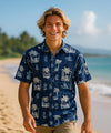 Kahala Aloha Dress Shirt Hawaiian Button-Up Navy