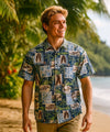 Duke's Button-Up Dress Hawaiian Aloha Shirt Navy