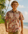 Duke's Button-Up Dress Hawaiian Aloha Shirt Red