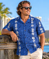 Navy Tapa Coco Panel Cotton Poplin Men's Hawaiian Shirt