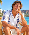White Tapa Coco Panel Cotton Poplin Men's Hawaiian Shirt